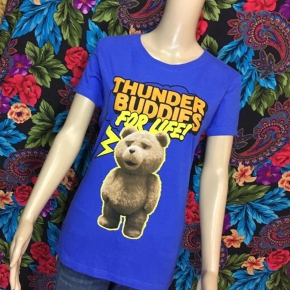 WOMEN'S TED MOVIE SHIRT THUNDER BUDDIES FOR LIFE XL TOP TEDDY BEAR BLUE - Picture 3 of 6